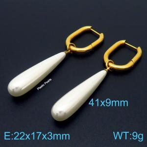 Stainless steel zero shape combined plastic pearl trendy gold earring - KE109077-Z