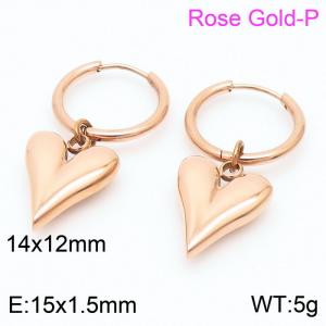 Stainless steel circle combined solid heart charm trendy rose-gold earring - KE109079-Z