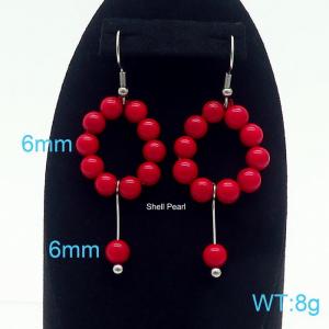 Stylish and minimalist red pearl titanium steel earrings - KE109211-Z