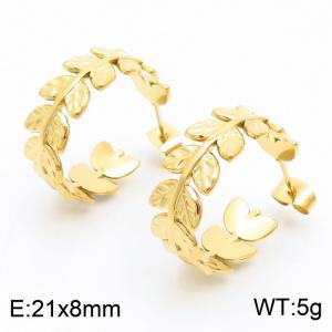 stainless steel  Minimalist wind leaf women's  gold earrings - KE109300-KFC