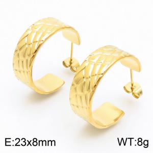 Stainless steel C-shaped surface with irregular diamond shaped charm women's gold earrings - KE109310-KFC