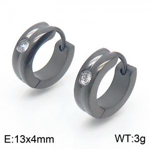 Stainless Steel Black Pleated Zircon Huggie Earrings - KE109369-XY