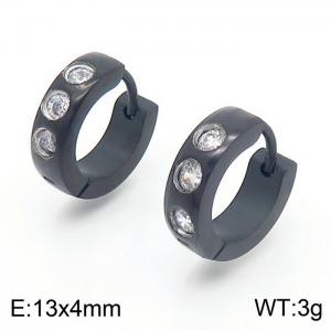 Stainless Steel Black Pleated Zircon Huggie Earrings - KE109375-XY