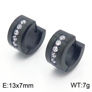 Stainless Steel Black Pleated Zircon Huggie Earrings - KE109381-XY