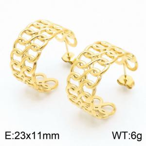 Personality Twisted Pattern Stainless Steel Earring for Women Color  Gold - KE109385-KFC