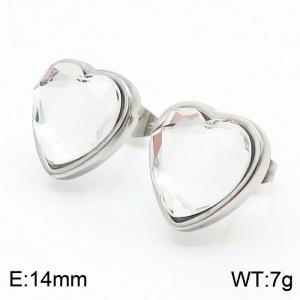 Stainless Steel Glass Silver Heart Earrings - KE109402-Z