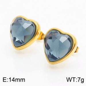 Stainless Steel Blue Glass Gold Plated Heart Earrings - KE109403-Z