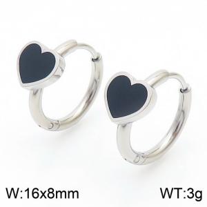 Stainless Steel Women's heart-shaped ear buckle black - KE109409-KLX