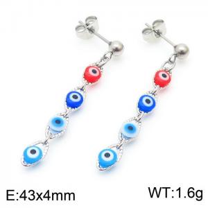 Colorful Stainless Steel  Evil Eye Silver Drop Earrings - KE109428-Z
