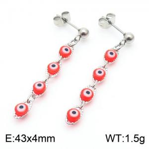 Red Stainless Steel  Evil Eye Silver Drop Earrings - KE109429-Z