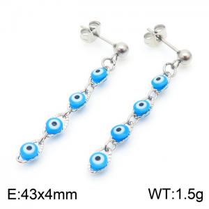 Blue Stainless Steel  Evil Eye Silver Drop Earrings - KE109430-Z