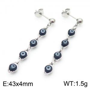 Black Stainless Steel  Evil Eye Silver Drop Earrings - KE109431-Z