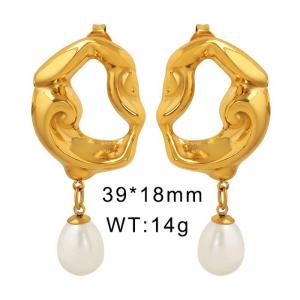 Gold Plated Dangle Earrings With Shell Beads Hypoallergenic Stainless Steel Earrings For Women - KE109461-WGML