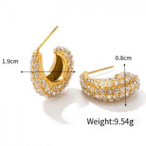 Stainless steel women's special C-shaped shell crystal diamond charm gold earrings - KE109488-WGJD