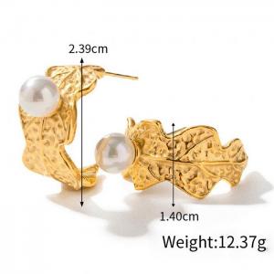 Stainless Steel Women's Special Leaf Appearance Pearl Charm Gold Earrings - KE109491-WGJD