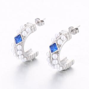 Blue Zircon CC Earrings Stainless Steel Imitation Pearl Fine Jewelry Earrings - KE109500-WGOM