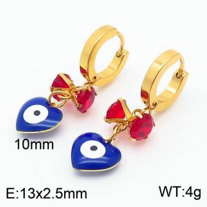 Romantic Women Gold-Plated Stainless Steel Earrings with Blue Love Heart&Red Zircons Charms - KE109553-HF