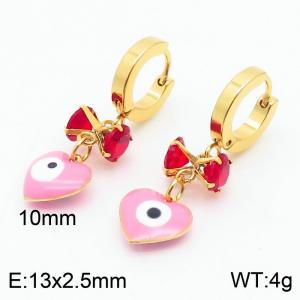 Romantic Women Gold-Plated Stainless Steel Earrings with Pink Love Heart&Red Zircons Charms - KE109555-HF