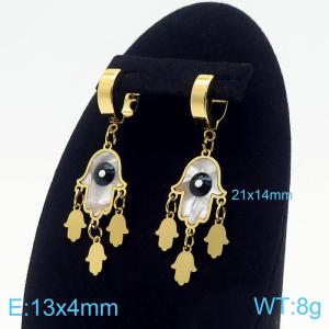 Women Gold-Plated Stainless Steel&Shell Black Eyes Earrings with Abstract Shape Charms - KE109599-HF