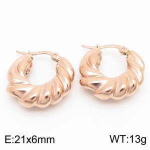 Chunky Stainless Steel Rose Gold Hoop Earrings - KE110100-KFC