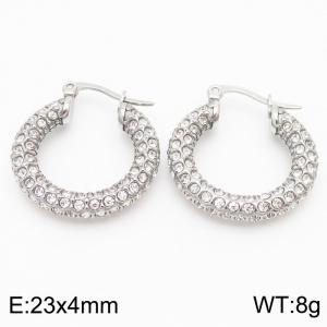 Stainless Steel Zirconia Round Hollow Earrings for Women Wedding Party Jewelery Gift - KE110161-KFC