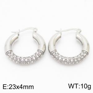 Stainless Steel Zirconia Round Hollow Earrings for Women Wedding Party Jewelery Gift - KE110164-KFC