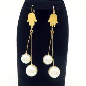 Gold Color Palm Round Pearl Tassel Earrings for Women Stainless Stee  Wedding Party Jewelry - KE110337-HF