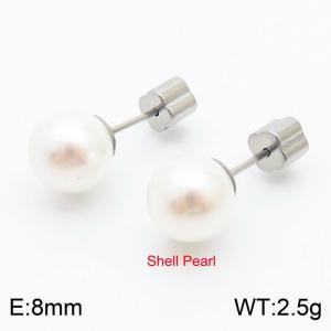 French niche design sense 8mm pearl stainless steel fashionable charm women's silver earrings - KE110724-Z