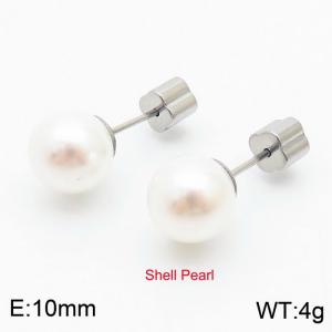 French niche design sense 10mm pearl stainless steel fashionable charm women's silver earrings - KE110725-Z