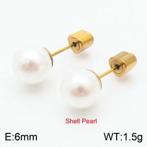French niche design sense 6mm pearl stainless steel fashionable charm women's gold earrings - KE110732-Z