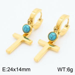 24x14mm Cross Charm Earrings For Women Stainless Steel Earrings Gold Color - KE110897-HM