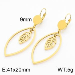 European and American fashion stainless steel creative hollow out geometric shape clip small tree leaf pendant temperament gold earrings - KE111245-ZC