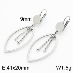 European and American fashion stainless steel creative hollow out geometric shape clip tassel pendant temperament silver earrings - KE111248-ZC