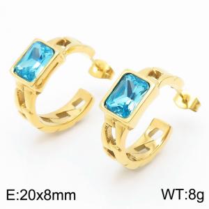 Stainless Steel Light Blue Stone Charm Earrings Gold Color - KE111459-GC