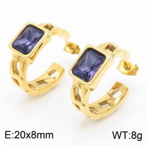 Stainless Steel Light Purple Stone Charm Earrings Gold Color - KE111461-GC