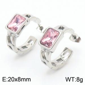 Stainless Steel Light Pink Stone Charm Earrings Silver Color - KE111466-GC