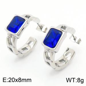 Stainless Steel Deep Blue Stone Charm Earrings Silver Color - KE111467-GC
