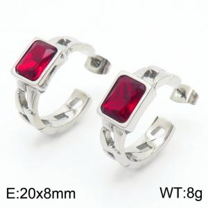 Stainless Steel Red Stone Charm Earrings Silver Color - KE111470-GC