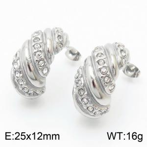 Woman Cute Stainless Steel&Rhinestones Curved Earrings - KE111804-KFC