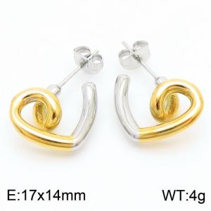 Gold Peach Heart Earrings with Titanium Steel Geometric Lines - KE112170-WGJD