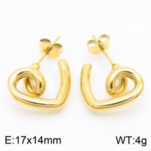 Titanium steel geometric lines golden peach heart earrings - KE112171-WGJD