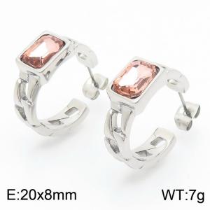 French Stainless Steel Link Chain Stud Earrings Square Crystal Zircon Openable Earrings - KE112405-K