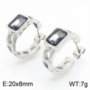 French Stainless Steel Link Chain Stud Earrings Square Gray Crystal Zircon Openable Earrings - KE112406-K