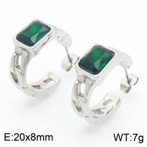 French Stainless Steel Link Chain Stud Earrings Square Green Crystal Zircon Openable Earrings - KE112407-K