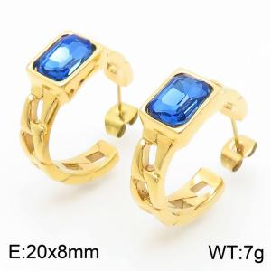 Fashion Gold-plated Stainless Steel Link Chain Stud Earrings Square Blue Crystal Zircon Openable Earrings - KE112412-K
