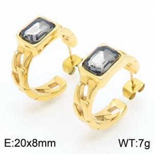 Fashion Gold-plated Stainless Steel Link Chain Stud Earrings Square Gray Crystal Zircon Openable Earrings - KE112414-K