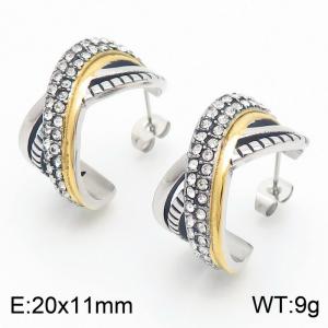 Stainless steel gold inlaid diamond earrings - KE112443-K