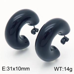 Fashion Earring 18K Black Plated C Shape Geometric Stainless Steel Earrings Jewelry Gift - KE114003-KFC