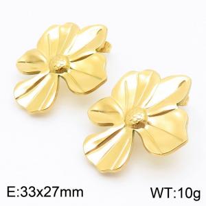 French Flower Earrings Gold Plated Stainless Steel Stud Earrings Geometric Earrings Gift For Girls - KE114004-KFC