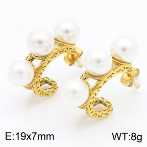 Women Gold-Plated Classical Stainless Steel&Pearls Earrings - KE114114-KFC